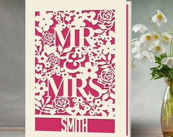 Wedding Card Personalised Wedding Card Custom Mr Mrs Card Wedding Greeting Card Laser Cut Congratulations Cards for New Couples