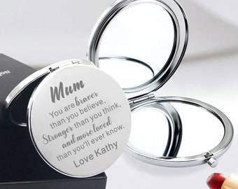 Personalised Mirror | Laser Engraved Compact Mirror with Handbag | Custom Gift for Mother Grandmother | mothers day gift