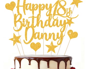 Personalised Happy Birthday Cake Topper, Custom Birthday Party Decoration, Double-Sided Glitter  13th 16th 18th 21st 30th 40th 50th 60th