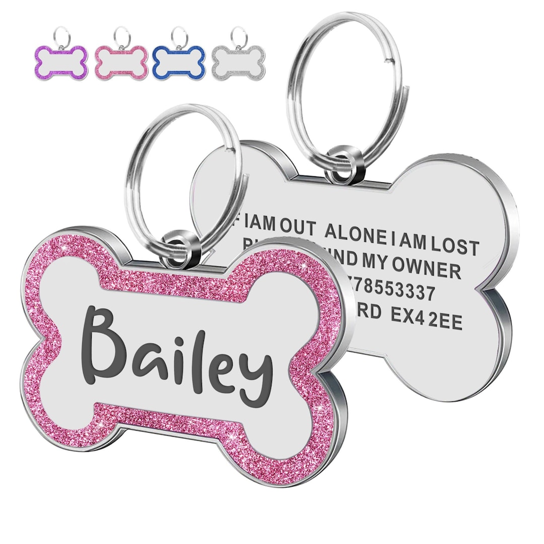 Personalised Dog Tags Engraved UK Dog Tag Glitter ID Tags for Pets Dogs