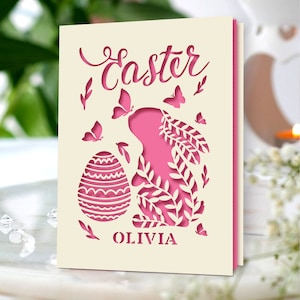 Personalised Happy Easter Card for Her Custom Easter Card for Him Easter Gifts for Granddaughter Grandson Mum Dad Nanny Custom Bunny Card