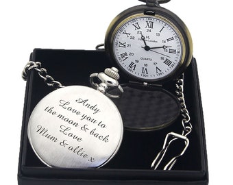 Personalised Pocket Watch Engraved Pocket Watch Custom Gifts for Valentines Fathers Day Christmas Wedding Birthday with Any Text