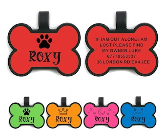 Premium Engraved Personalised Silicone Dog Tag, Cat Tag, Pet Tag  Puppy Name ID Bone Round Tag Collar for Cats Dogs