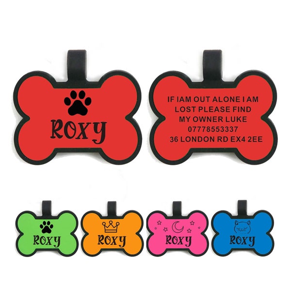 Premium Engraved Personalised Silicone Dog Tag, Cat Tag, Pet Tag  Puppy Name ID Bone Round Tag Collar for Cats Dogs