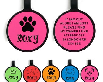 Premium Engraved Personalised Silicone Dog Tag, Cat Tag, Pet Tag  Puppy Name ID Bone Round Tag Collar for Cats Dogs