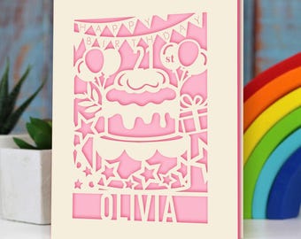 Personalised Birthday Cards Gifts for Women Men, Laser Paper Cut Birthday Card for Mum Dad Sister Daughter Husband, Happy Birthday Card