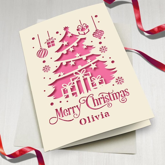 Christmas Cards Personalised Merry Christmas Card Gifts Xmas Gifts Greeting Cards Custom Laser Paper Cut Card with Any Name for Friends