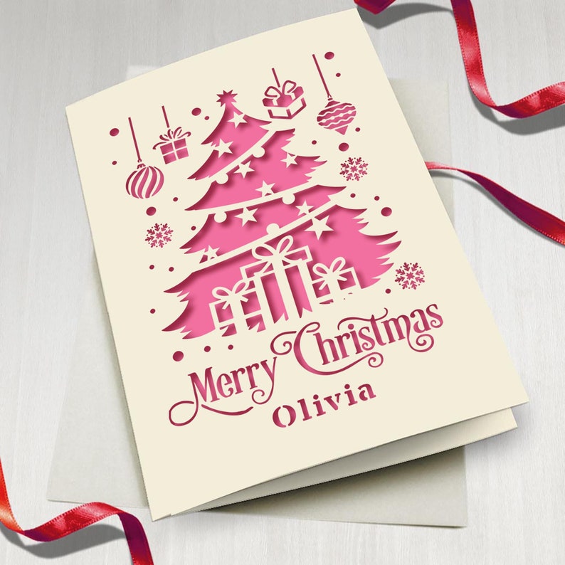 Christmas Cards Personalised Merry Christmas Card Gifts Xmas Gifts Greeting Cards Custom Laser Paper Cut Card with Any Name for Friends image 1