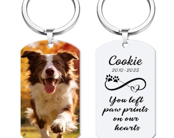 Personalised Dog Memorial Gifts Photo Keyring, Double Sided Keychain with Picture & Name, Personalised Keyring Pet Bereavement Gifts