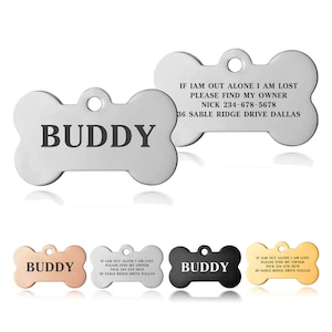 Premium Engraved Personalised Pet Dog Cat Puppy Name ID Tag Pet Tag Cat Tag Custom Puppy Name ID Bone Round Tag Collar image 1