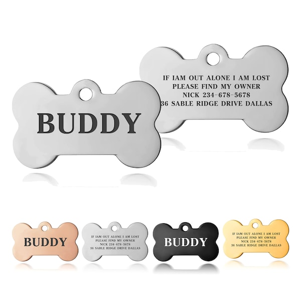 Premium Engraved Personalised Pet Dog Cat Puppy Name ID Tag Pet Tag Cat Tag Custom Puppy Name ID Bone Round Tag Collar
