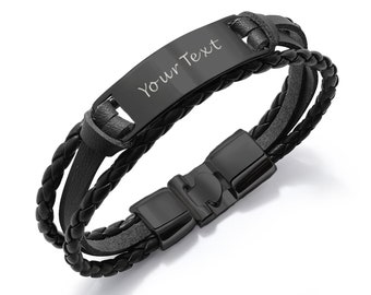 Personalised Bracelet man Leather Engraved Bracelet Gift for Him Customised Name ID Identity Birthday School Leaving Thank You Teacher Gift