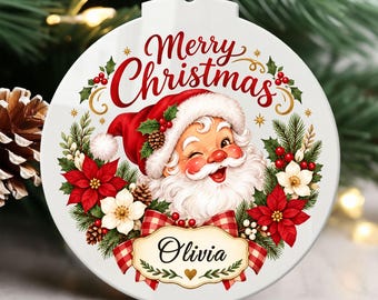 Personalised Christmas Tree Decorations Baubles, Custom Christmas Bauble with Name or Text, Ceramic Santa Claus Christmas Tree