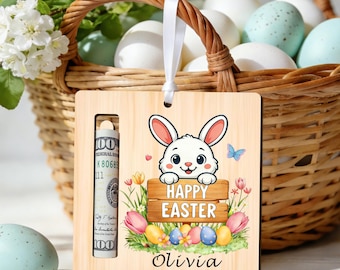 Personalised Easter Gift Tags for Kids, Easter Money Holder Wooden Basket Tag Decorations