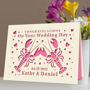 Personalised Wedding Card Custom Wedding Anniversary Card Laser Cut Wedding Greeting Card Lobster Congratulations Wedding Cards