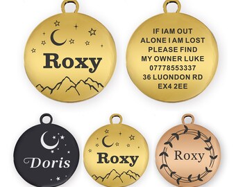 Premium Engraved Personalised Dog Tag, Cat Tag, Pet Tag Puppy Name ID Bone Round Tag Collar Ship from the nearby warehouse in UK or US.
