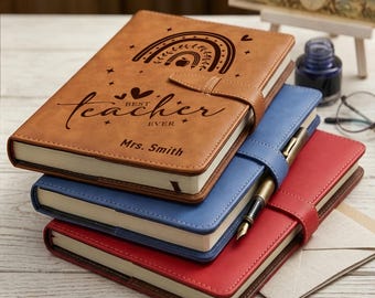 Personalised Teacher Appreciation Gifts, A5 Leather Notebook Journal Diary, Teacher Gifts for Women Men, Thankyou Teacher Best Teacher