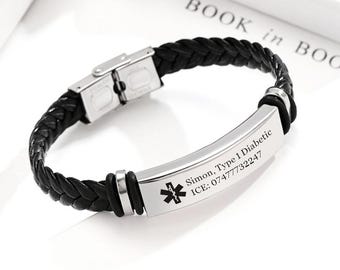 Personalised Medical Bracelets for Men, Engraved Medical Alert Bracelet, Medical Alert ID Medical Allergy SOS of Any Condition Ultimate
