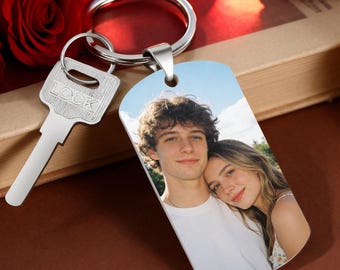 Personalised Photo Keyring, Custom Keychain with Picture & Text Gifts for Valentine's Day, Christmas, Birthday
