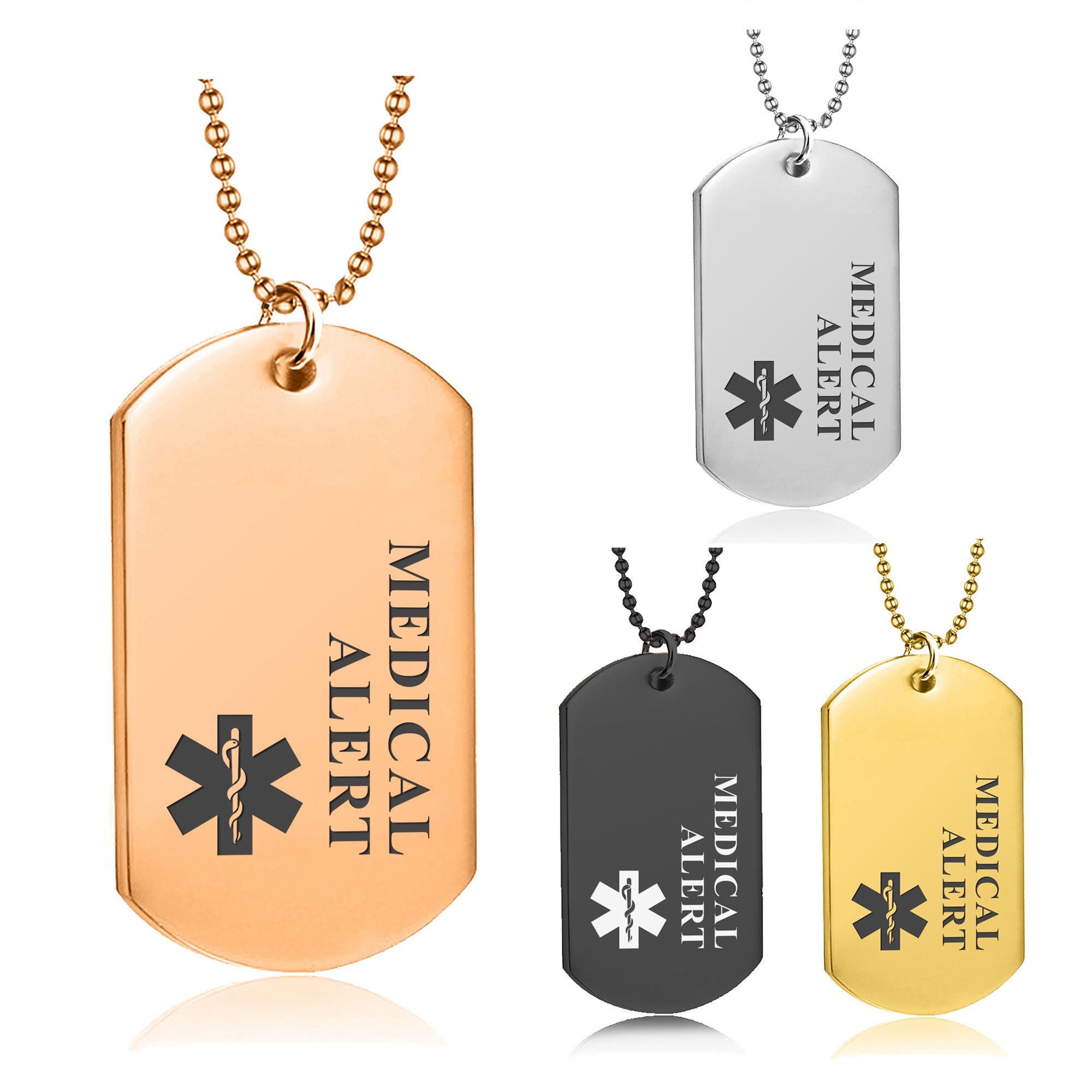 Personalised Medical Alert Necklace Custom SOS Alarm Metal Tag | Etsy