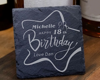 Personalised Slate Coasters Gifts for Her Him Birthday Custom Gift for Friends Happy Birthday Engraved Square Cup Mat Mug Coaster