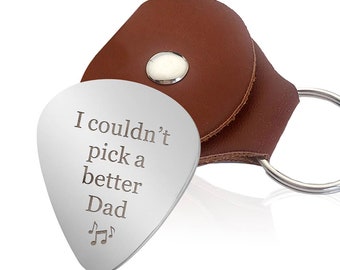 Personalised Guitar Picks with Any Text | Engraved Stainless Steel Guitar Plectrums with Leather Cover | Custom Gift Hand Finished in UK