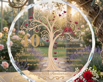 Personalised Happy Anniversary Ornament for Him Her, Wedding Anniversary Custom Gifts for Couple, Tree of Life Happy Anniversary Decor