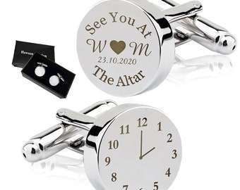 Personalised Engraved Cufflinks - Marriage Date & Time - Ideal Wedding Day Gift for Groom, Best Man, Altar Gift with Box Christmas Gift