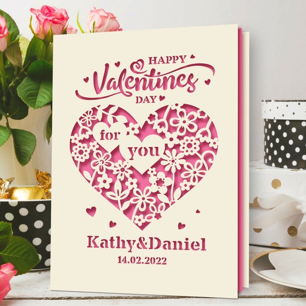 Personalised Valentines Day Card for Girlfriend Personalised Gifts for Her Him Custom Gift with Any Name Laser Papercut with Envelope