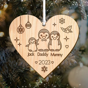 Personalised Christmas Ornament Xmas Tree Bauble - Wooden Xmas Family Tree Decoration - Engraved Xmas Gift For Family For Couple