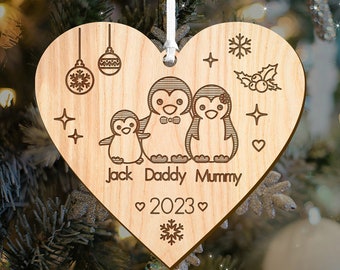 Personalised Christmas Ornament Xmas Tree Bauble - Wooden Xmas Family Tree Decoration - Engraved Xmas Gift For Family For Couple