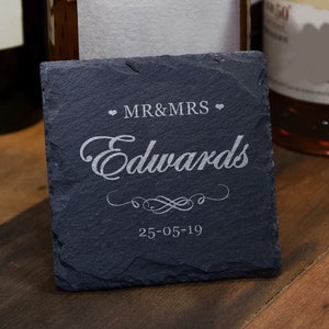 Personalised Slate Coaster | Engraved Square Cup Mat Mug Coaster Table Place Mat | Home Decoration,Housewarming,Wedding Gift