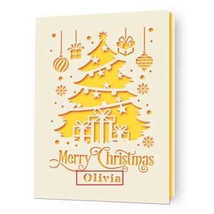 Christmas Cards Personalised Merry Christmas Card Gifts Xmas Gifts Greeting Cards Custom Laser Paper Cut Card with Any Name for Friends image 2