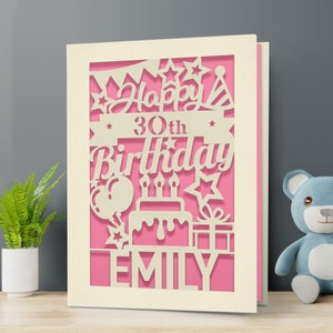Personalised Birthday Card Laser Paper Cut Greeting Cards | Happy Birthday Age Card | Any Name Any Age 1st 16th 21st 30th 50th 70th 80th