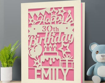 Personalised Birthday Card Laser Paper Cut Greeting Cards | Happy Birthday Age Card | Any Name Any Age 1st 16th 21st 30th 50th 70th 80th