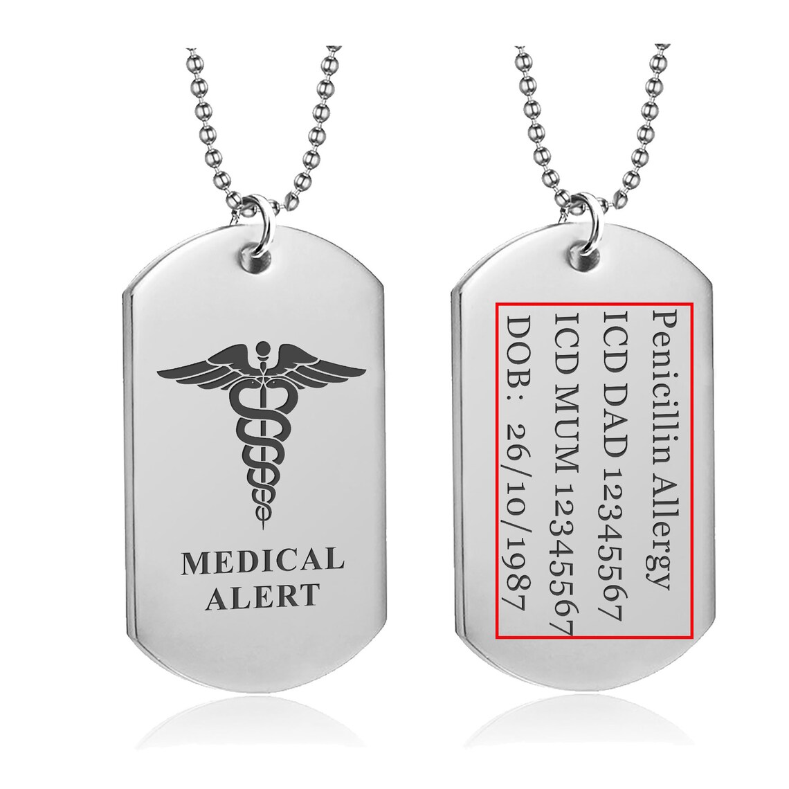 Personalised Medical Alert Tag Custom Necklace for Men Women Etsy