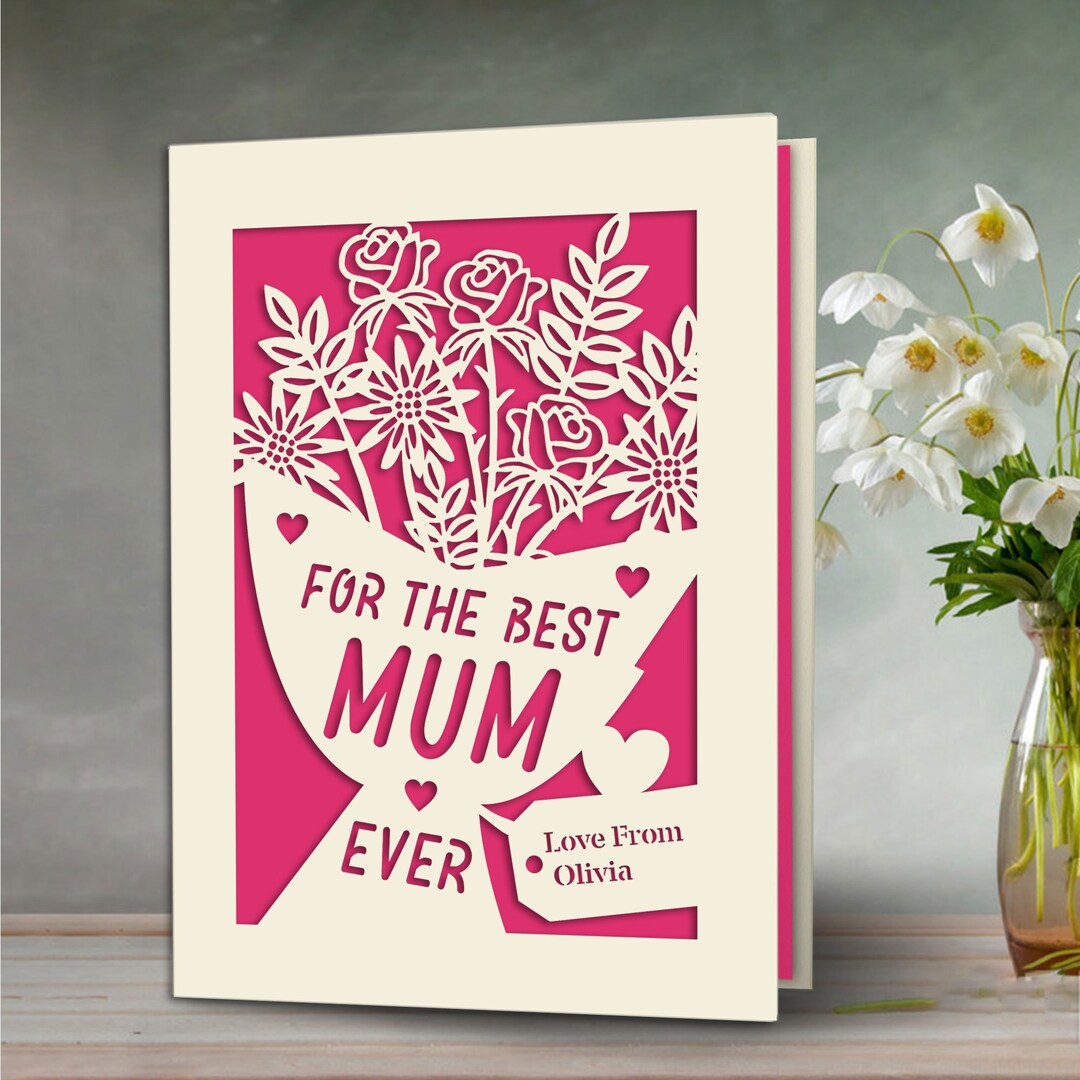 Personalised Mothers Day Cards Engraved Card With Bouquet Design ...