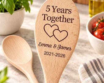 Personalised Wooden Cooking Spoon, 5th Anniversary Wooden Gifts, Engraved Spoon Baking Gifts for Engagement Wife Husband Mum Dad Grandma
