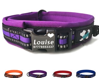 Personalised Dog Collar Adjustable Reflective Dog Collars Engraved Dog ID Tag Collar Custom Nylon Puppy Collars with Name & Phone Number