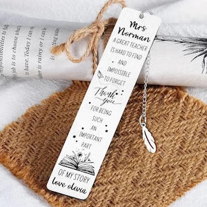 Personalized Teacher Bookmark: Engraved Stainless Steel Thank You Gift