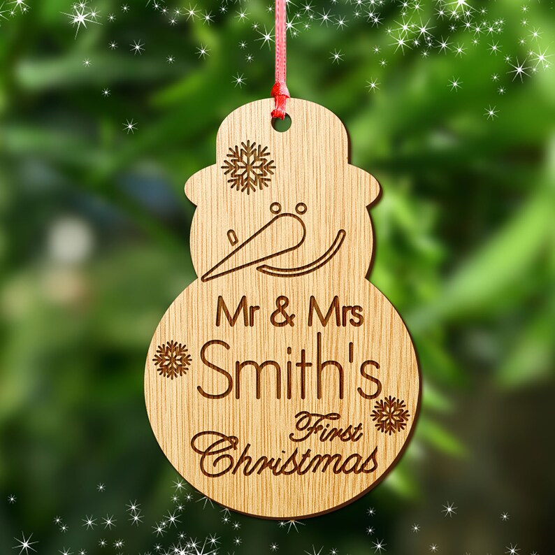 Personalised Christmas Ornaments Xmas Tree Bauble Wooden Xmas Family Tree Ornament/Decoration Engraved Xmas Gift For Family For Couple Snowman