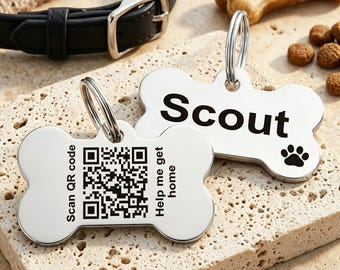 Personalised QR Code Dog ID Tags, Engraved Cat Dog Name ID Tags Dog Tags for Pets