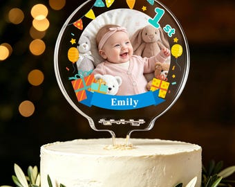 LED Personalised Cake Topper, 7 Colour Changes Light Up Cake Decorations, Happy Birthday Cake Toppers with Photo, Birthday Party Supplies