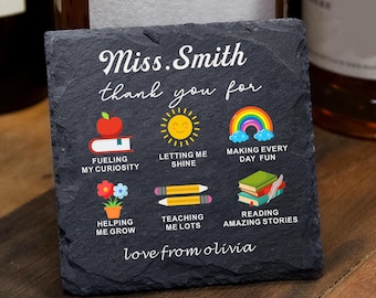 Personalized Slate Teacher Coaster: Engraved Thank You Gift