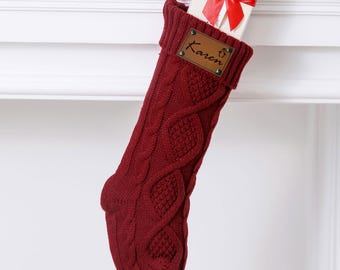 Personalised Christmas Stocking, 45cm Large Knitted Christmas Stockings with Name, Xmas Fireplace Hanging Stocking, Xmas Stockings
