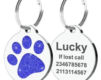 Dog Tags for Pets Engraved UK Personalised ID Tags for Dogs with Any Name & Text Dog Collar Glitter Bone Dog Tag Stainless Steel Dog Tag