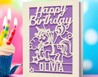 Personalized Laser Cut Birthday Card: Unicorn, Any Age