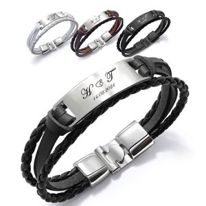 Personalised Mens Leather Leather Bracelets Gifts for Men Personalised Gifts for Men Him Boyfriend Husband Custom Valentine's Day Gifts