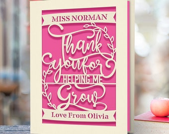 Personalised Thank You Card Laser Paper Cut Thank You Teacher Card Thank You Gift for Teacher Teaching Assistant Nursery Teacher Graduation
