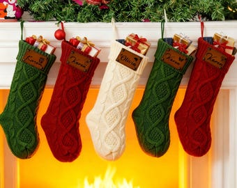 Personalised Christmas Stocking, 45cm Large Knitted Christmas Stockings with Name, Xmas Fireplace Hanging Stocking, Xmas Stockings